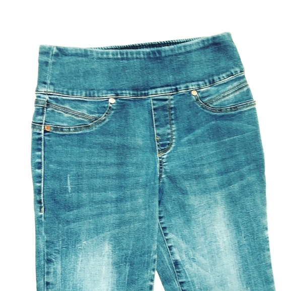 SEVEN JEANS Straight Leg Tummy Toner Light Distressing Raw Hem Stretchy Size 8 - Picture 5 of 11